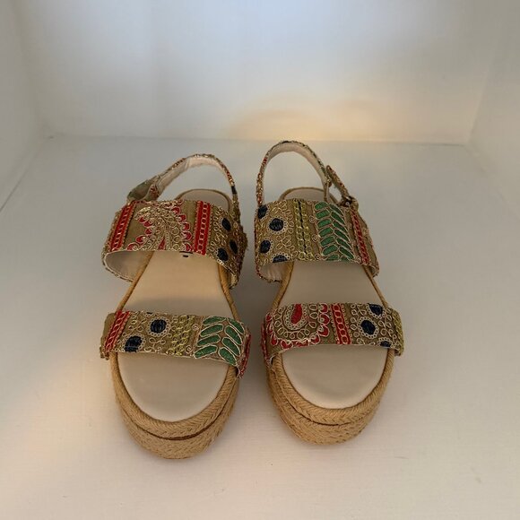 ALICE + OLIVIA Anastasia Sequin Embroidered Jute Platform Sandal - Size 38 / 7.5 - Picture 3 of 7